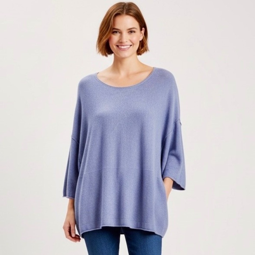 J Jill Pure Jill Bushed Soft Luxe‎ Seamed Top Women Large Blue Cashmere Pockets